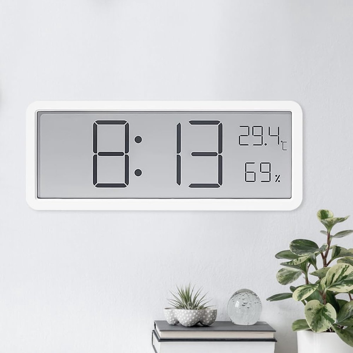 Omgoods - Grote Digitale Wandklok met Temperatuur en Vochtigheid - LCD Display