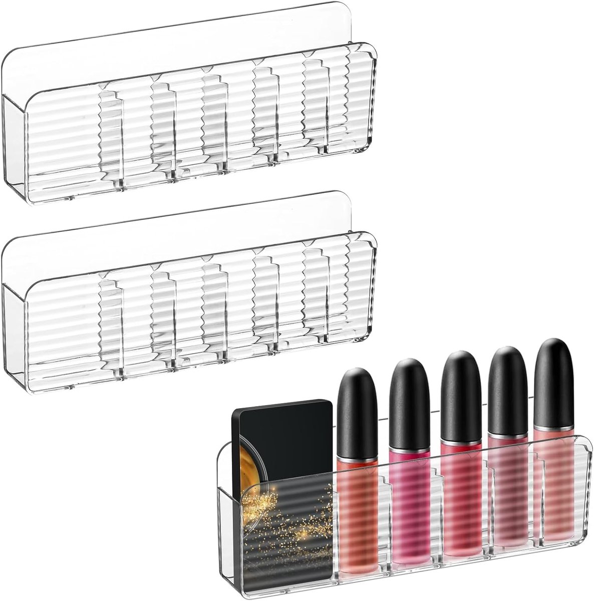 3 stuks opbergdozen voor wandmontage, plastic lippenstift, make-upborstelhouder met 6 compartimenten voor thuiskantoor (transparant)
