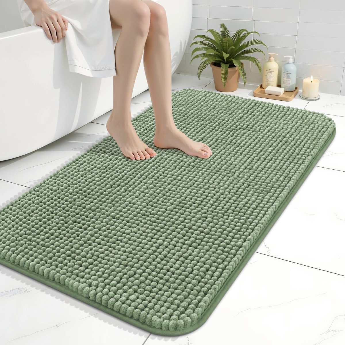 Omgoods - Extra Dikke Badkamertapijt - Zacht en Antislip Chenille Badmat, 60 x 90 cm, Grasgroen