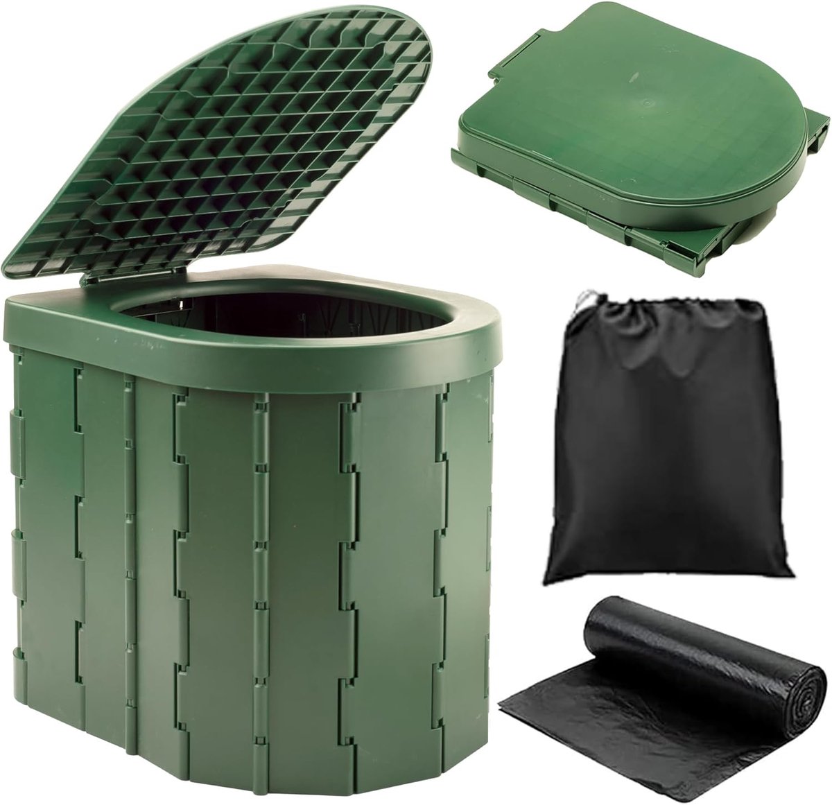 Campingtoilet, Draagbaar Toilet, Vistoilet, Kampeertoilet, Campertoilet - Opvouwbaar Toilettemmer & Camping WC | Ideaal voor reizen en autotoerisme, voertuiggebruik, beschermt je privacy (groen met deksel)