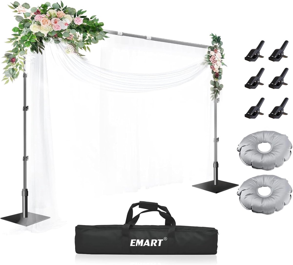 SnelShoppen - Achtergrondstandaard 3x3m met Pedestal Achtergrond Systeem Fotografie | 6 Veerklemmen, 2 Waterzakken, Draagtas, Stevige Achtergrondstand