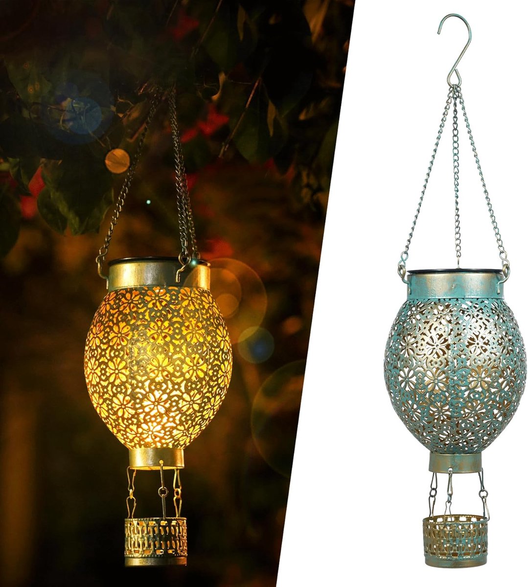 SnelShoppen - LED Solar Lantaarn Buiten Hangend Warm Wit Retro Lantaarn Tuin Decoratie met Hot Air Balloon Design IP65 Waterdicht voor Balkon Pad Tuin