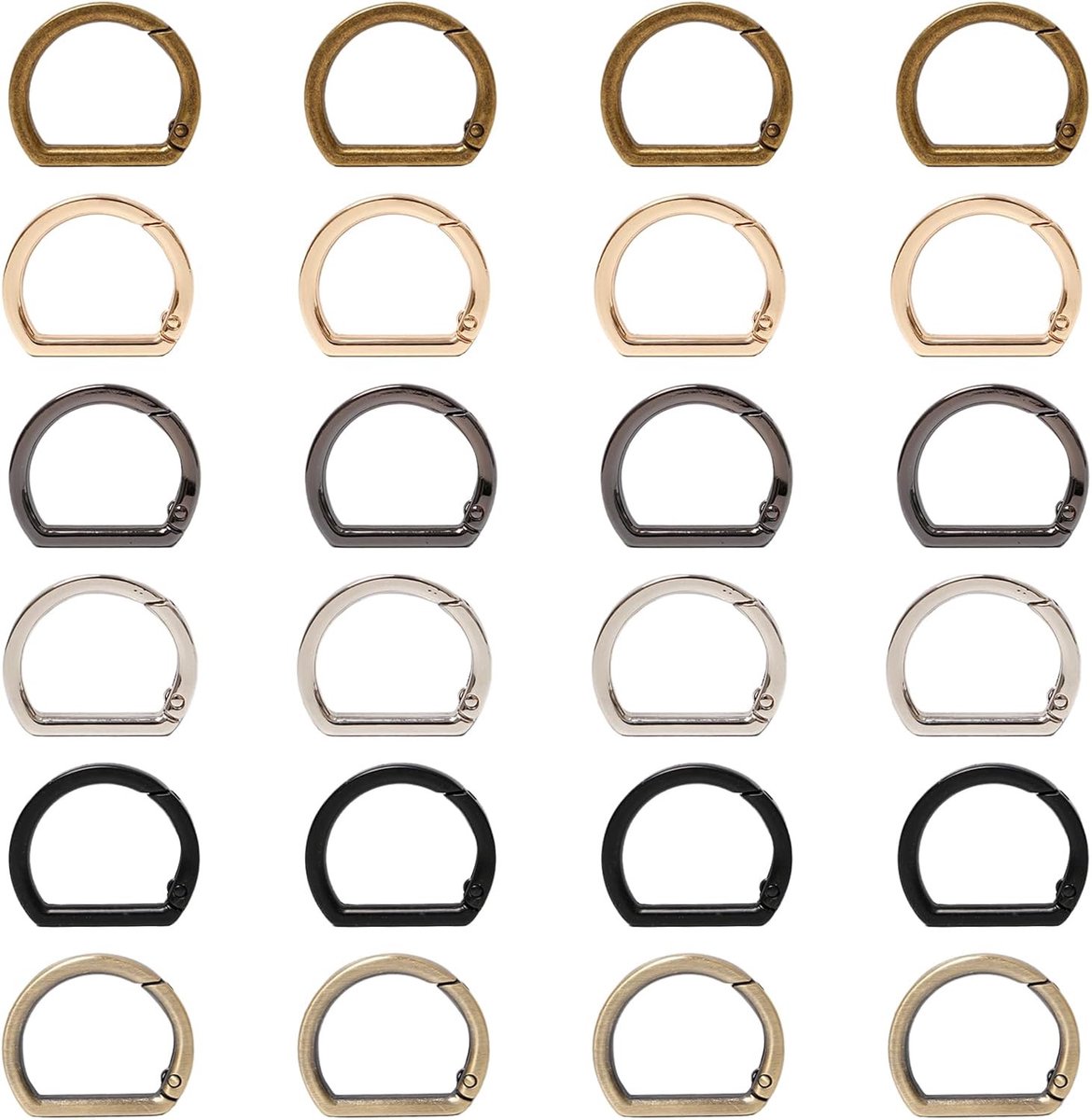 24 Stuks D-vormige Veerhaken - Metalen Flat D Ringen voor Handtassen, Rugzakken en Sleutelhangers (2.8 x 3.2 cm)