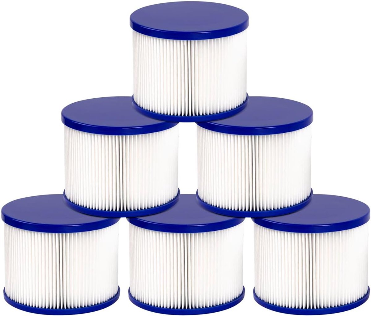 SnelShoppen - Pack van 6 Opblaasbare Spa Filter Patronen Filter Cartridge Whirlpool Spa Toebehoren 75 x 100mm Efficiënte Vouwfilter voor Massagebaden