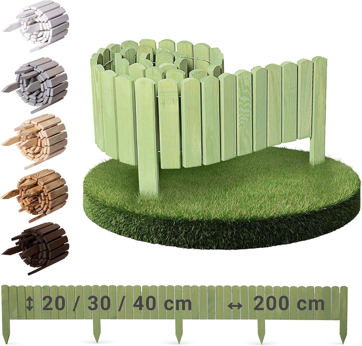 SnelShoppen - BooGardi Rollborder Hout - Flexibele Bedrand - 6 Kleuren - Hoogte 20/30/40 cm - Groene Mowing Edge 40 cm x 200 cm - Tuin, Bloembed, Groe