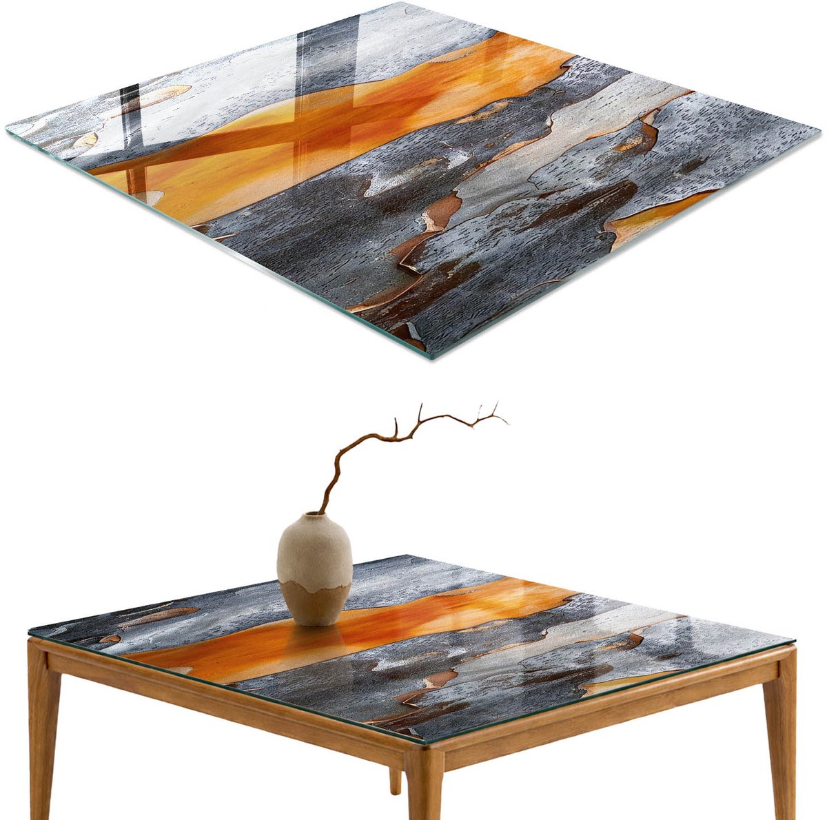 ArtPrintCave Structurele aard Glazen Tafelblad 60x60 cm - Tafelblad Rechthoek - Grijs Bureaublad - Natuur Glazen Eettafel