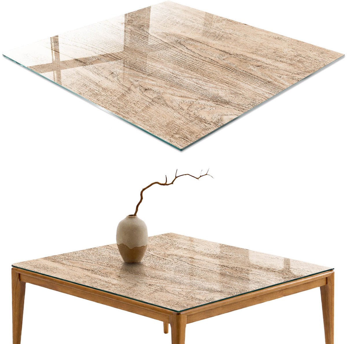 ArtPrintCave Houtstructuur Glazen Tafelblad 60x60 cm - Tafelblad Rechthoek - Beige Keukentafel - Texturen Glasplaat
