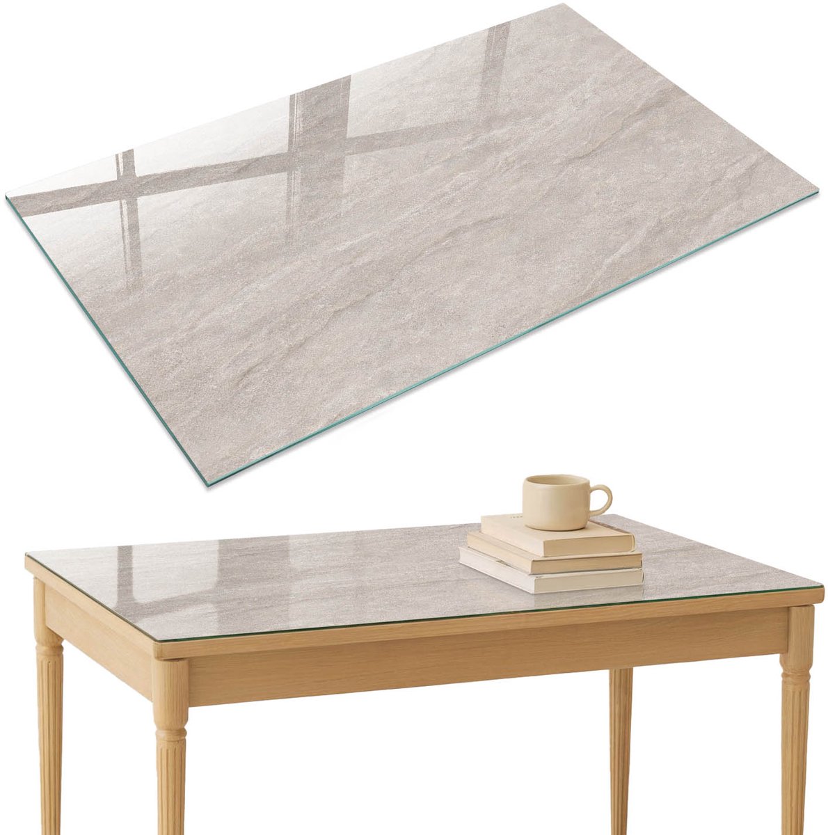 ArtPrintCave Grijze steen Glazen Tafelblad 120x80 cm - Tafelblad Rechthoek - Grijs Keukentafel - Texturen Terrastafel