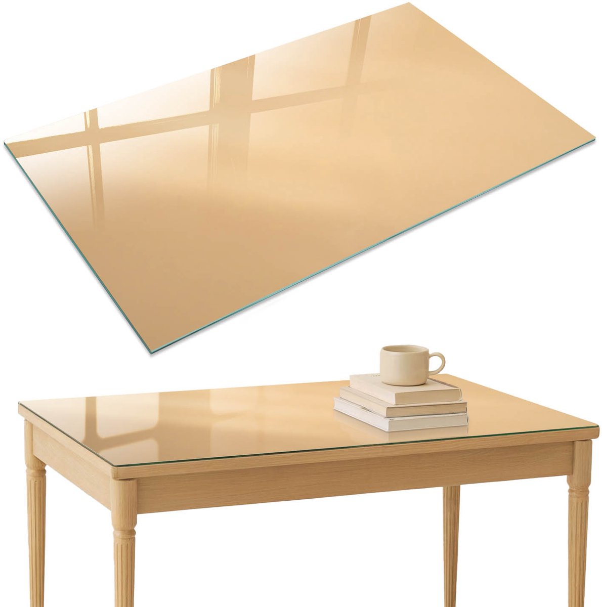 ArtPrintCave Beige subtiliteit Glazen Tafelblad 120x80 cm - Tafelblad Rechthoek - Beige Terrastafel - Achtergronden en patronen Glazen Eettafel