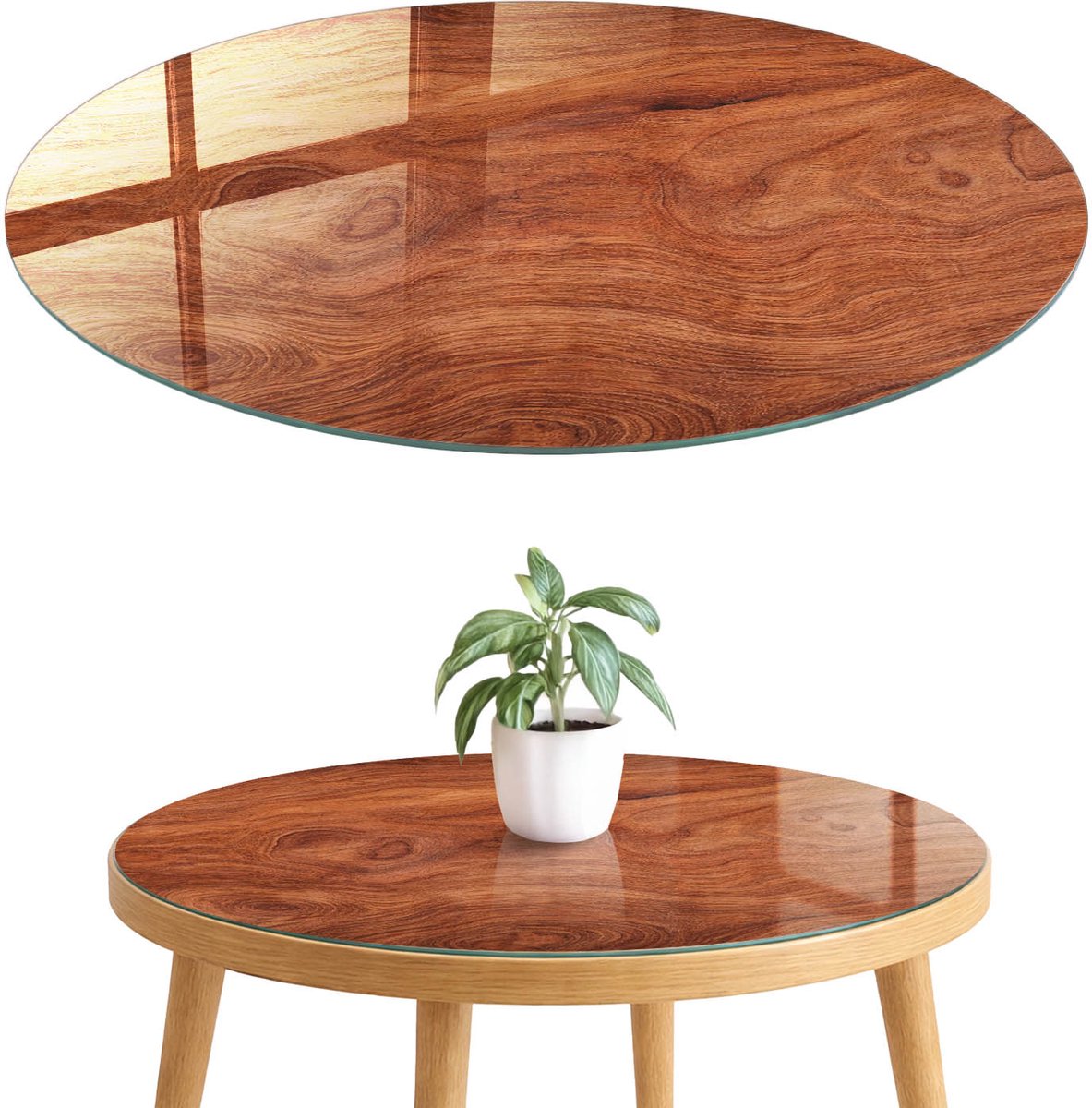 ArtPrintCave Houtstructuur Glazen Tafelblad fi70 cm - Tafelblad Rond - Bruin Keukentafel - Texturen Glazen Eettafel