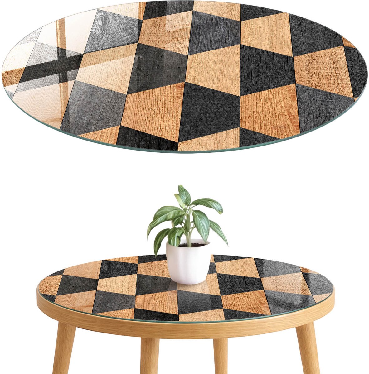 ArtPrintCave Interieurgeometrie Glazen Tafelblad fi70 cm - Tafelblad Rond - Bruin Terrastafel - Achtergronden en patronen Eettafel Met Glasplaat