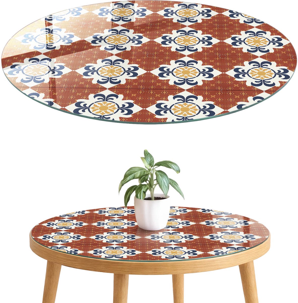 ArtPrintCave Elegant patroon Glazen Tafelblad fi70 cm - Tafelblad Rond - Rood Terrastafel - Achtergronden en patronen Tafelblad Glas