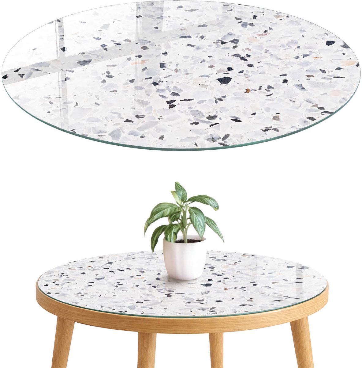 ArtPrintCave Crème mozaïek Glazen Tafelblad fi70 cm - Tafelblad Rond - Wit Eettafel Met Glasplaat - Texturen Glazen Eettafel