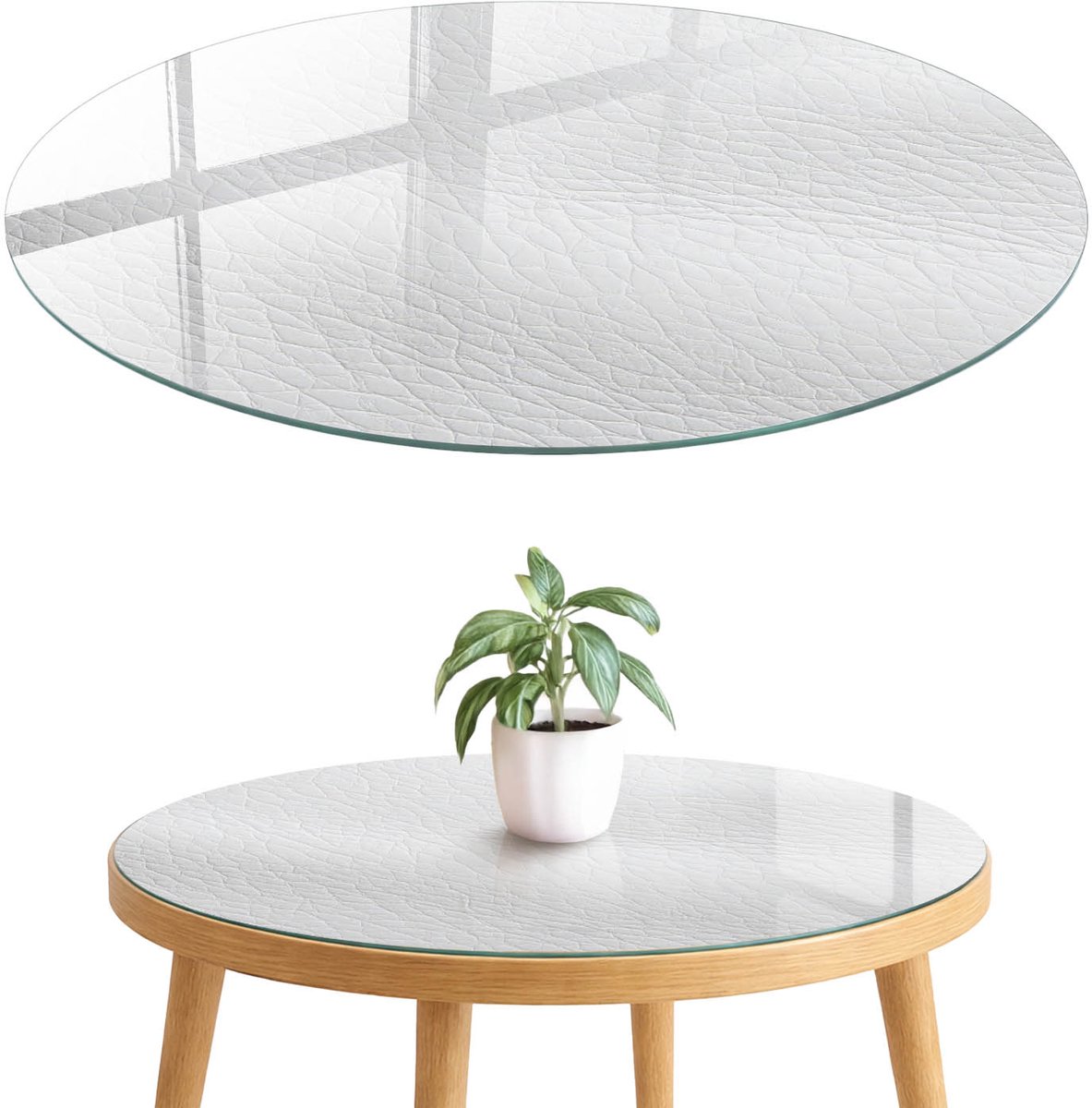 ArtPrintCave Witte structuur Glazen Tafelblad fi70 cm - Tafelblad Rond - Wit Eettafel Met Glasplaat - Texturen Tafelblad Glas