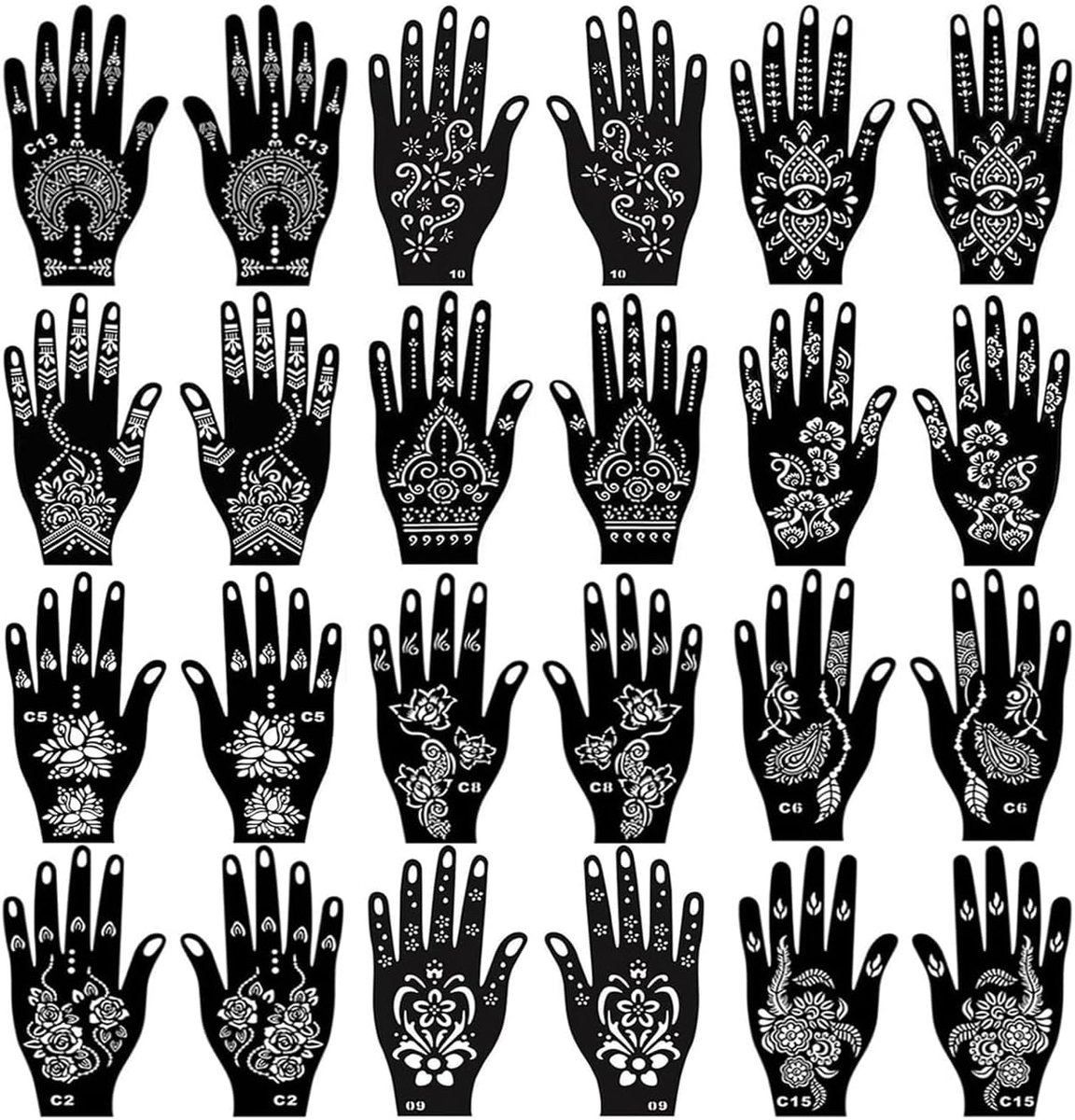 Tattoo Schablonen Kit voor Hand, 24 Bladen Henna-Schablonen, tijdelijke Tattoo Schablone Set Indische Arabische Tattoo Schablone Sticker