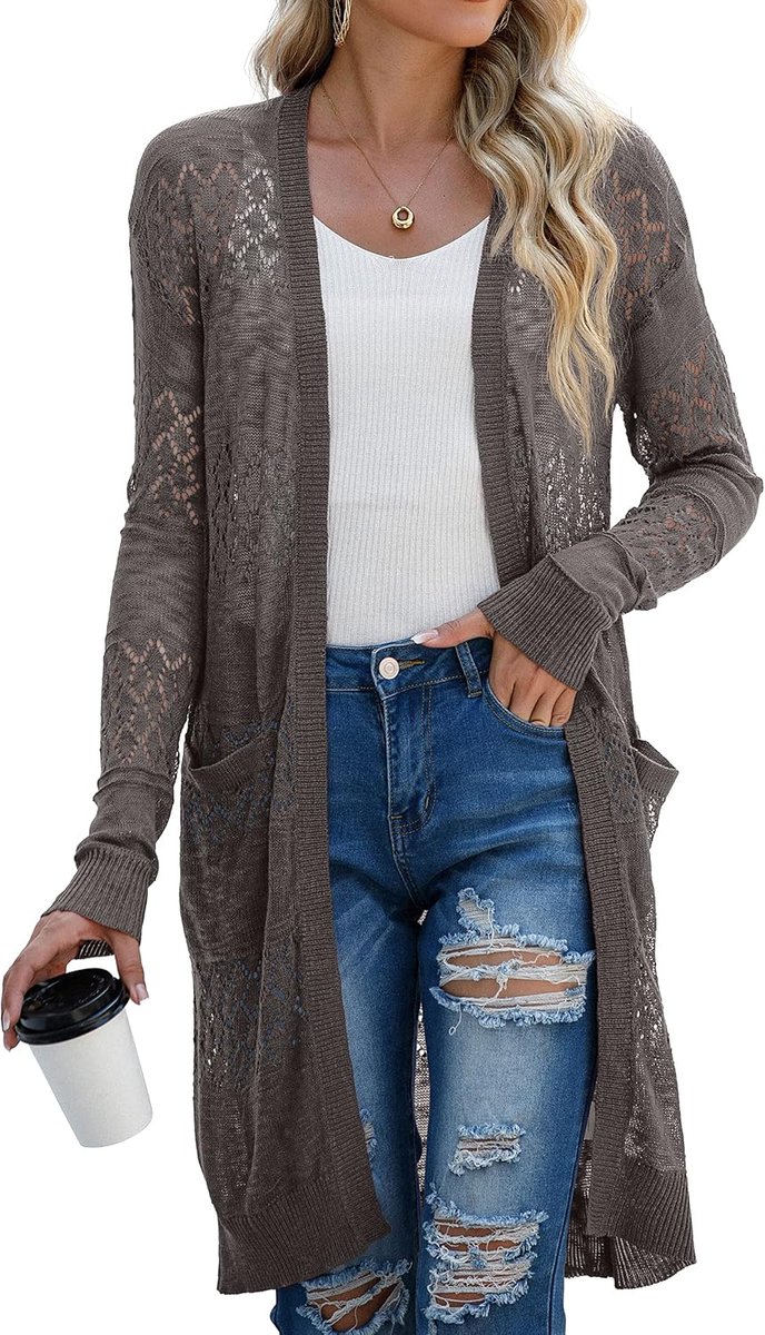Womens Zomer Strand Cover Up Casual Badmode Vest Lange Mouw Vakantie