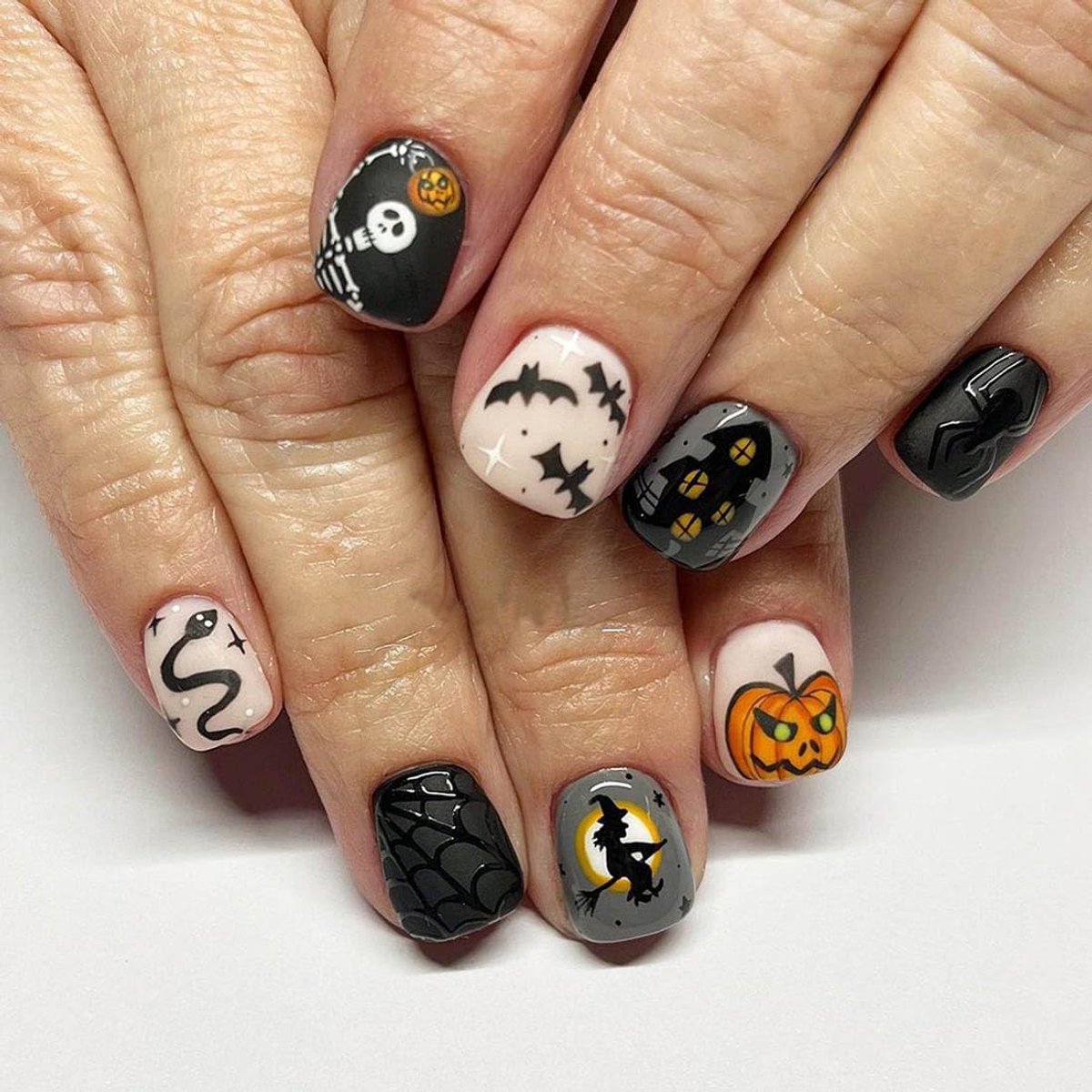 Franse 24 stuks korte vierkante Press-on nagels roze schattige