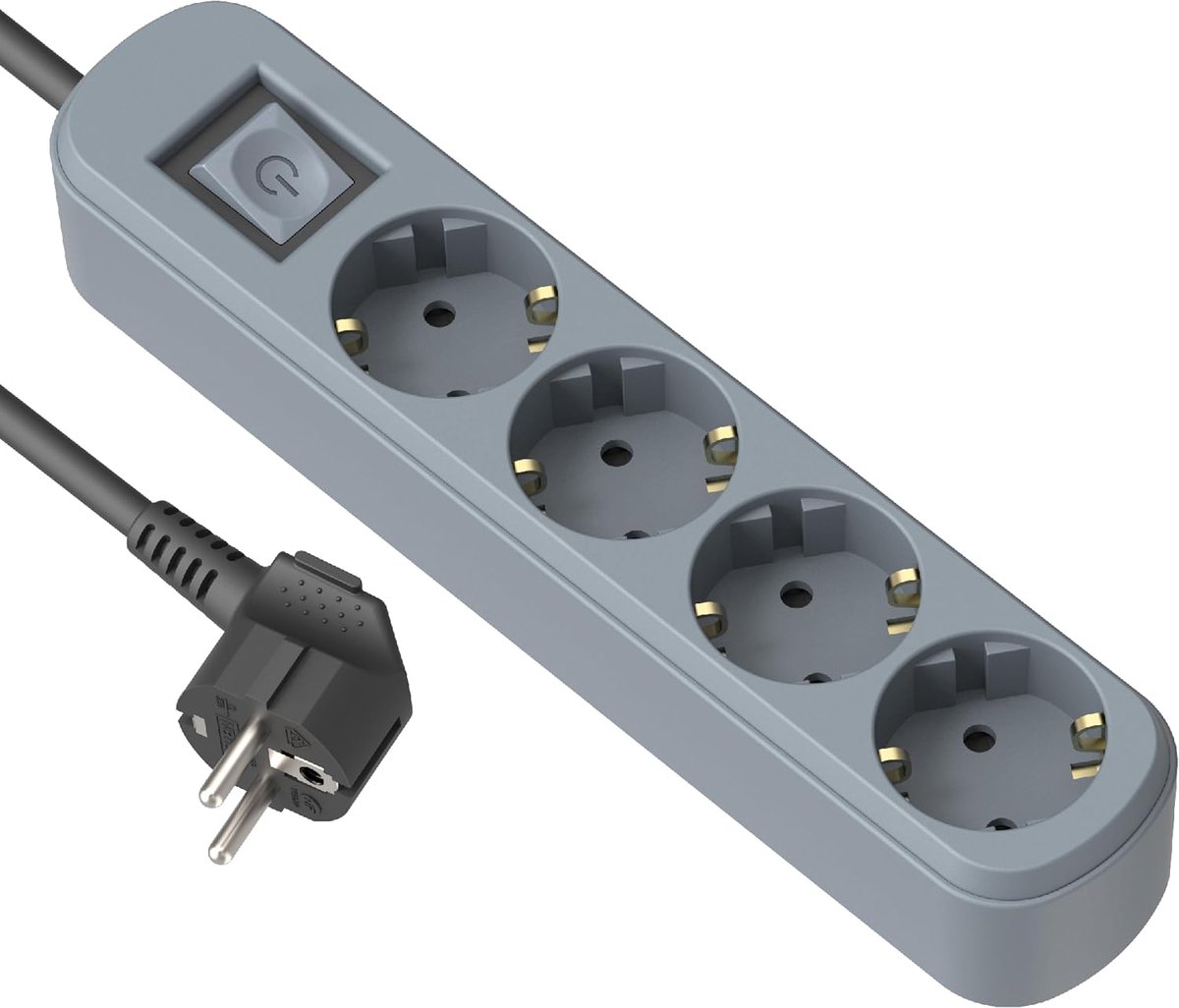 62425 Schuko stekkerdoos met 4 aansluitingen, 16A, met schakelaar, 1,5 m kabel, blauw, meerdere stopcontacten/tafelstekkerdoos