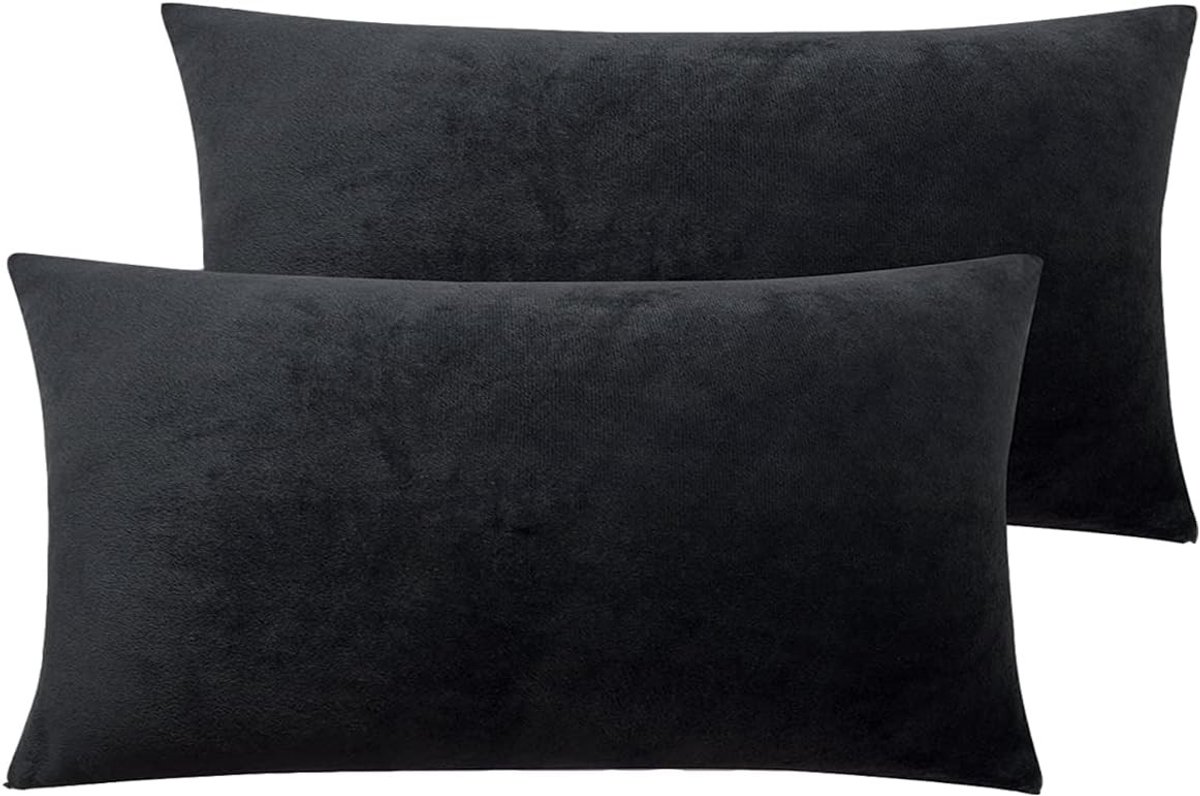 Set van 2 Kussenhoezen 40 x 80cm in Antraciet Zwart Fluweel - Zachte en Luxe Decoratieve Kussenhoezen voor Sofa en Slaapkamer