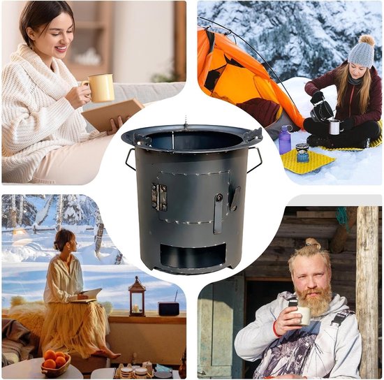 Hout Verbrandende Kooktoestel - Rocket Stove Buiten - Outdoor Koken - Afneembaar Handgreep Systeem - 27x27x28 cm - Zwart — afbeelding 5