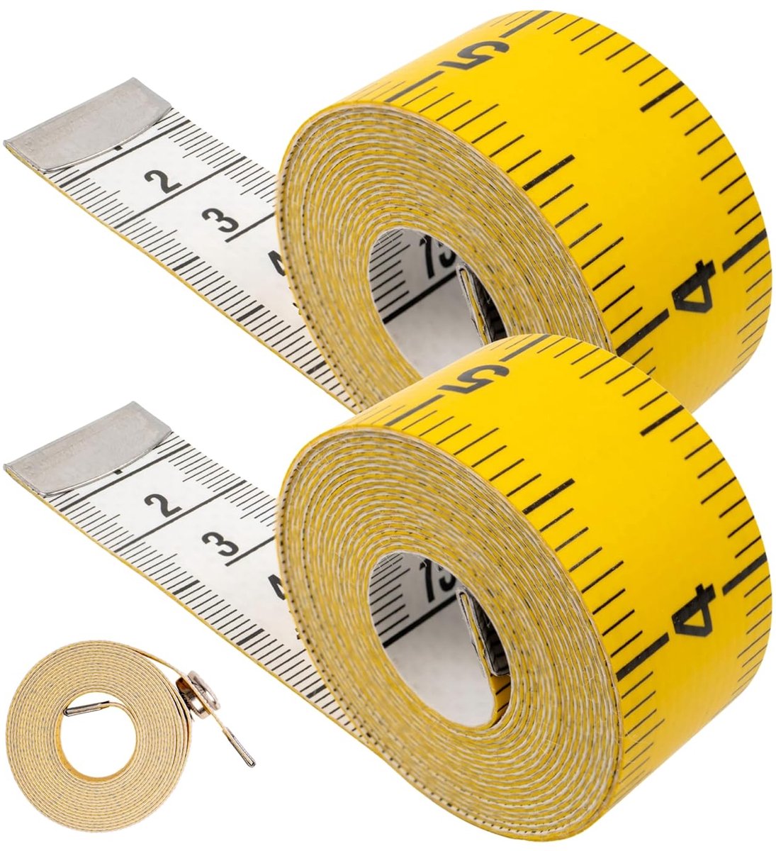 kleermaker, 2 stuks, universeel meetlint met 200 cm totale lengte, 2in1 meetlint met CM- en inchschaalverdeling, meten van kleding, lichaamsvet, rolmaat, rolmaat met bewaarknop