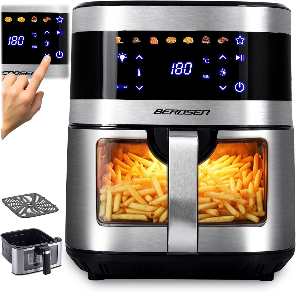 SnelShoppen - XXL Airfryer 9.1 Liter met Kijkvenster en Touchscreen, 1700 W, 7 Bakprogramma's, Gezond Frituren met Minimaal Olie, Geschikt voor Keuken