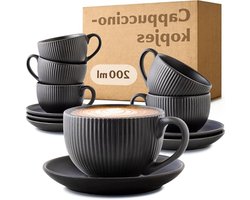 Cappuccino Kopjes - Koffiebekers Mokken - Koffie Drinken - Mat Keramiek - 200 ml - Zwart