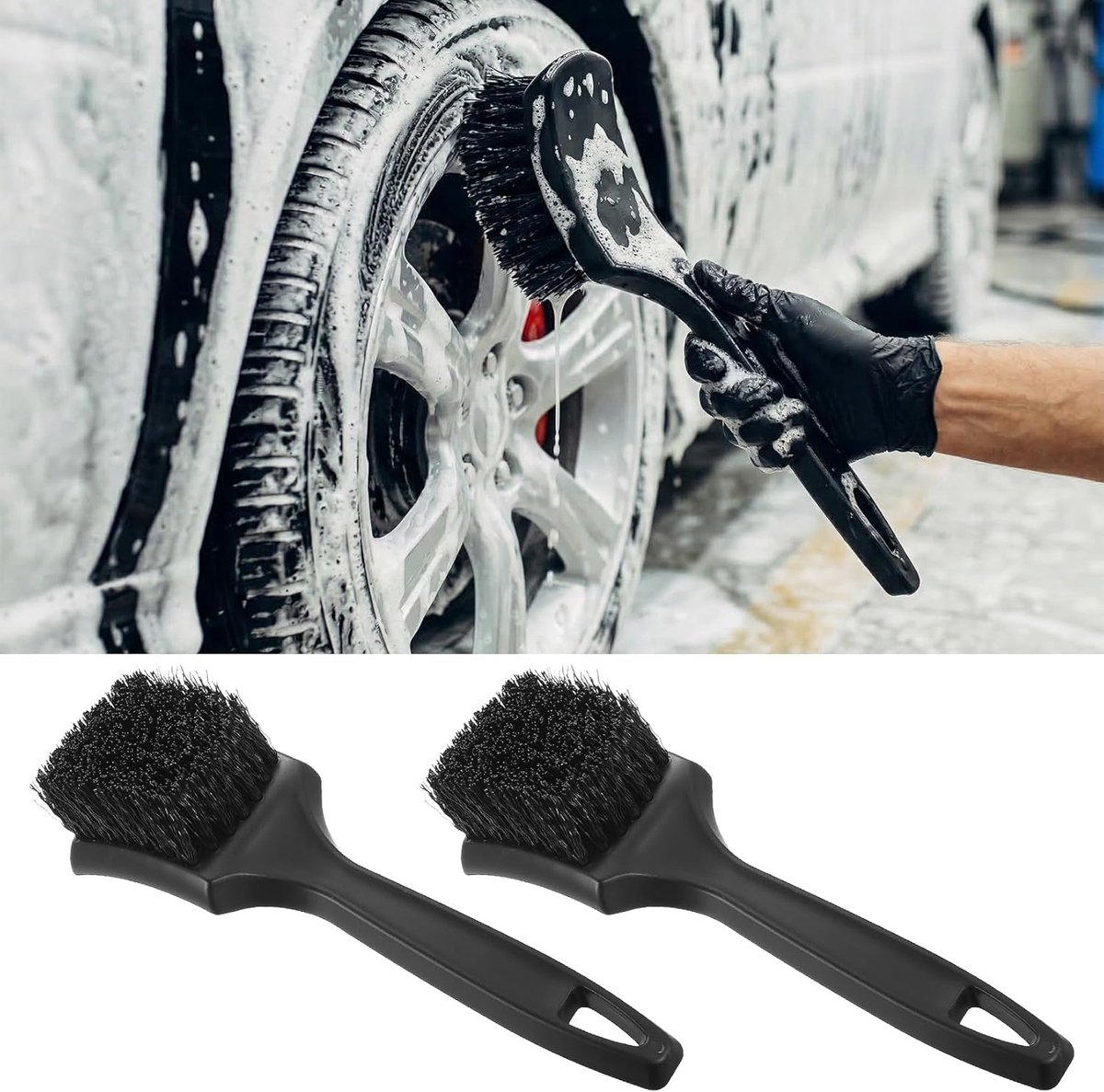 SnelShoppen - Rim Borstel Set van 2 - Rim Cleaner voor Auto, Motor en Fiets - Robuuste PP Materialen - Zwarte Tyre Borstel voor Grondige Velgenreinigi