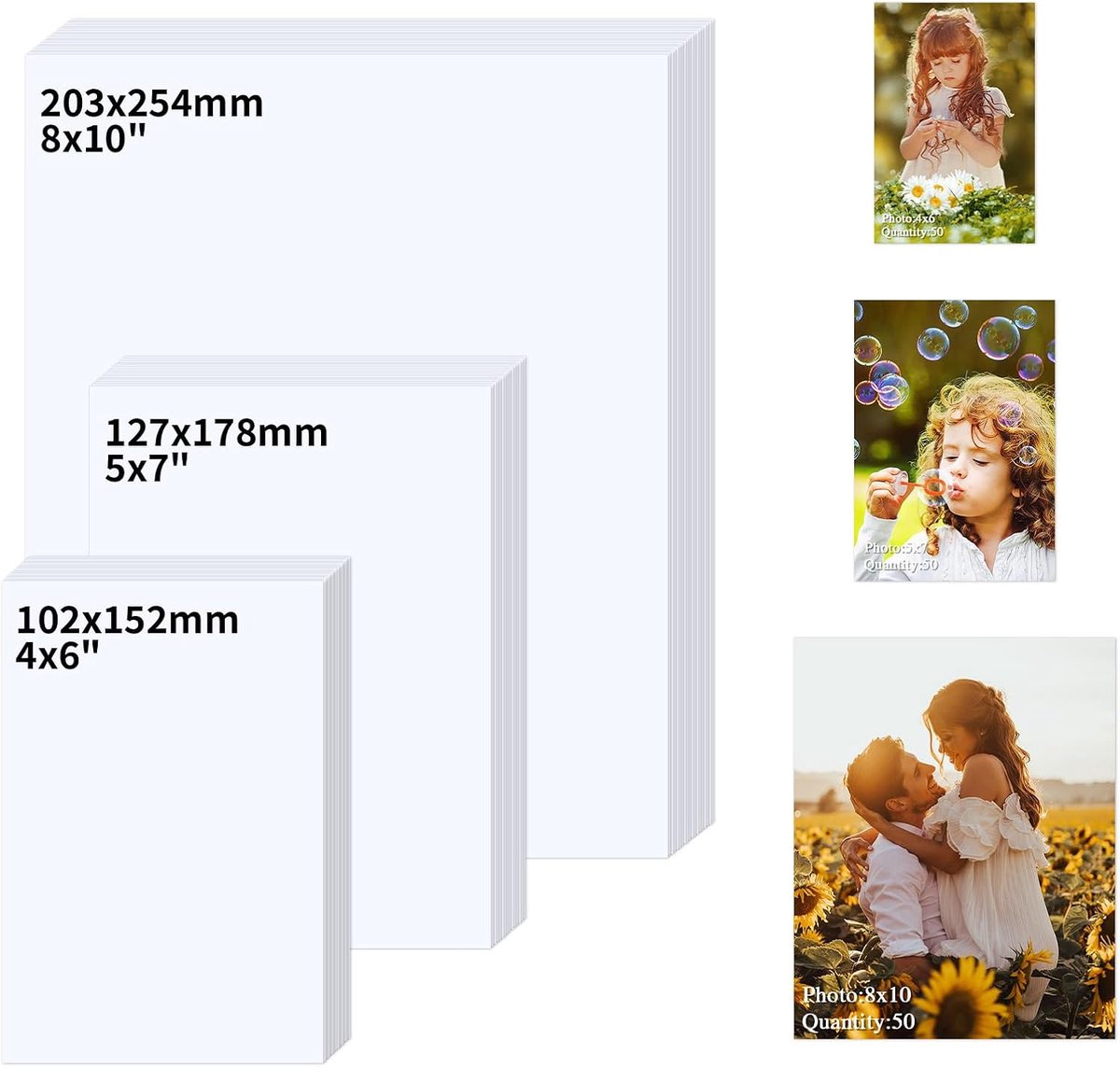 Fotopapier 150 vellen gemengd - 10 x 15 cm, 13 x 18 cm, 20 x 25 cm - 200 g/m² - ideaal voor afdrukken - SnelShoppen