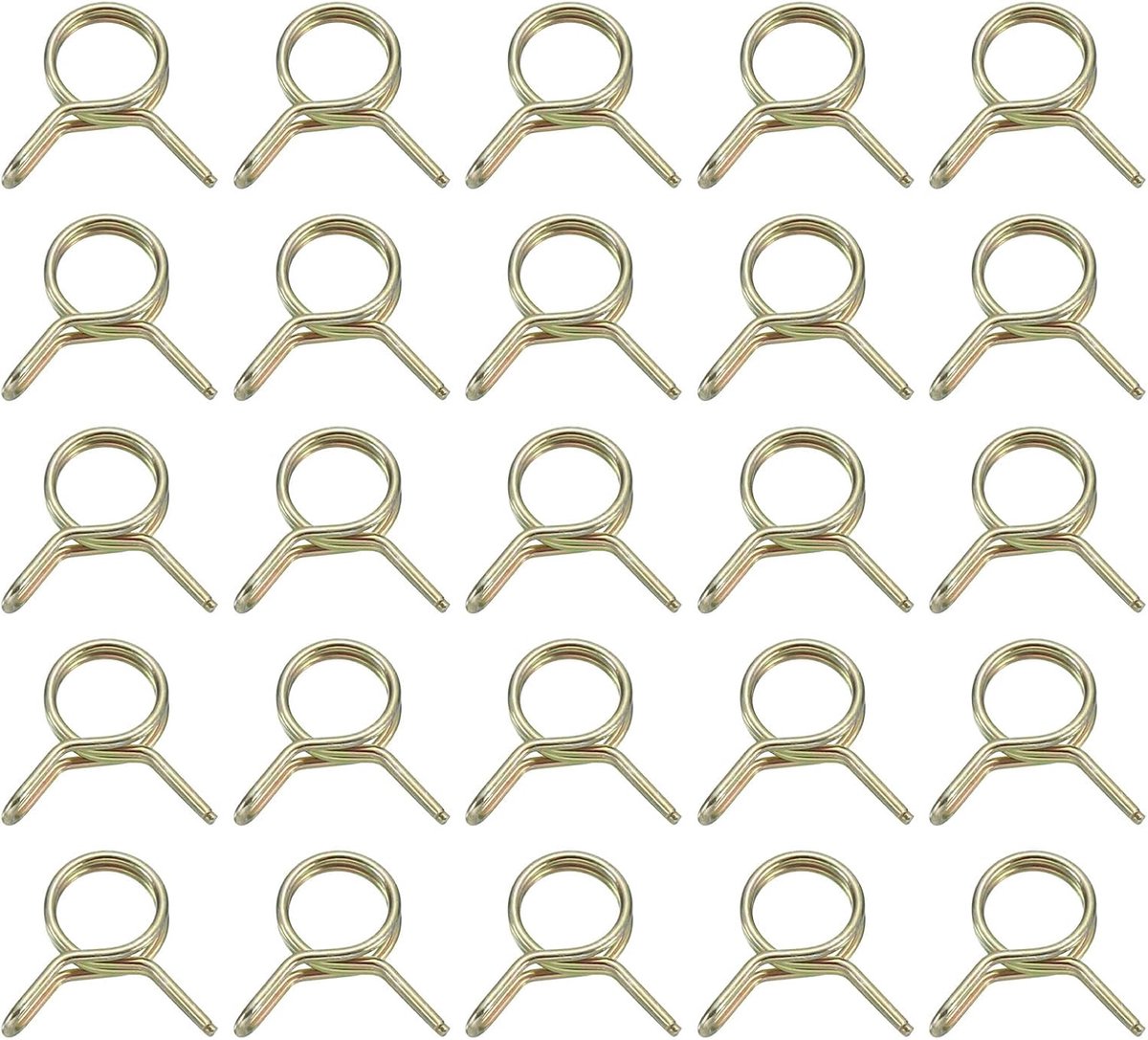 25 stuks dubbele draad-veerslangklemmen, 6 mm binnendiameter geschikt voor 6-7 mm buitendiameter slang, brandstofleiding, siliconen slangclips, kleur zink