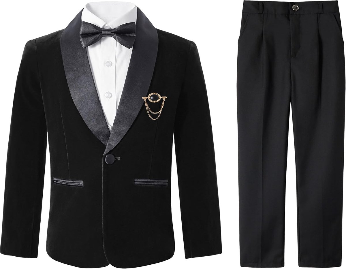 Smokingpak van fluweel voor kinderen, formeel pak voor bruiloft, winter, complete set, 4-delig, galapakken met blazer, broek, overhemd, vlinderdas, smoking-pakken