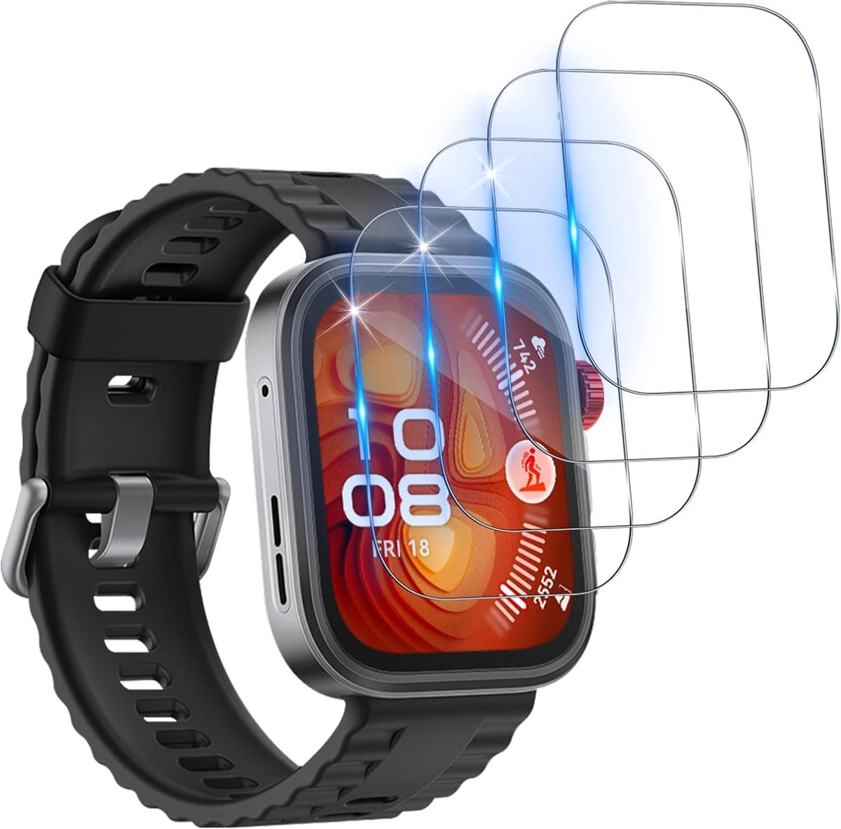Beschermfolie compatibel met Huawei Watch Fit 4 Pro voor pantserglas, 4 stuks, luchtbelvrije HD anti-kras displaybeschermfolie, waterdicht, hardheidsgraad 9H, displaybeschermfolie, transparant