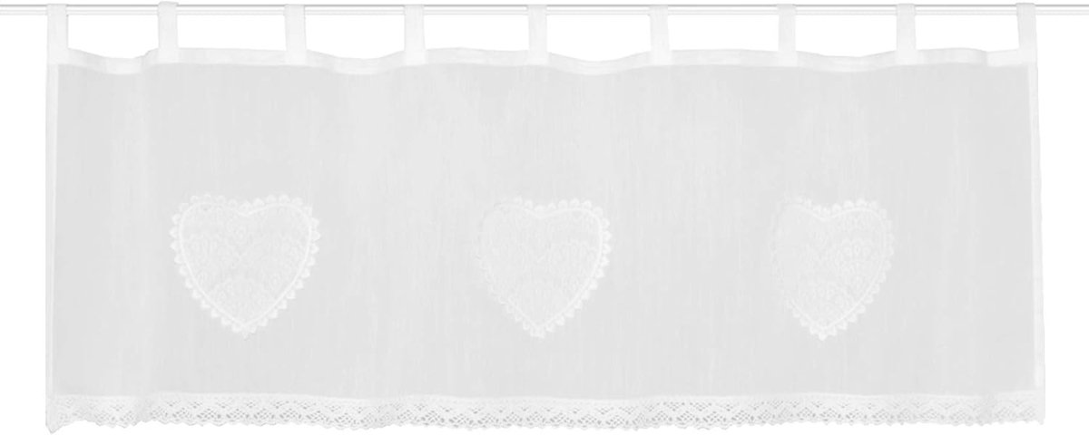 52417-0101 30 X 90 Corazon, Cafehaus/bistrogordijn/vitrage, batist met gehaakte boord, afmetingen (h x b): (30 x 90 cm), wit