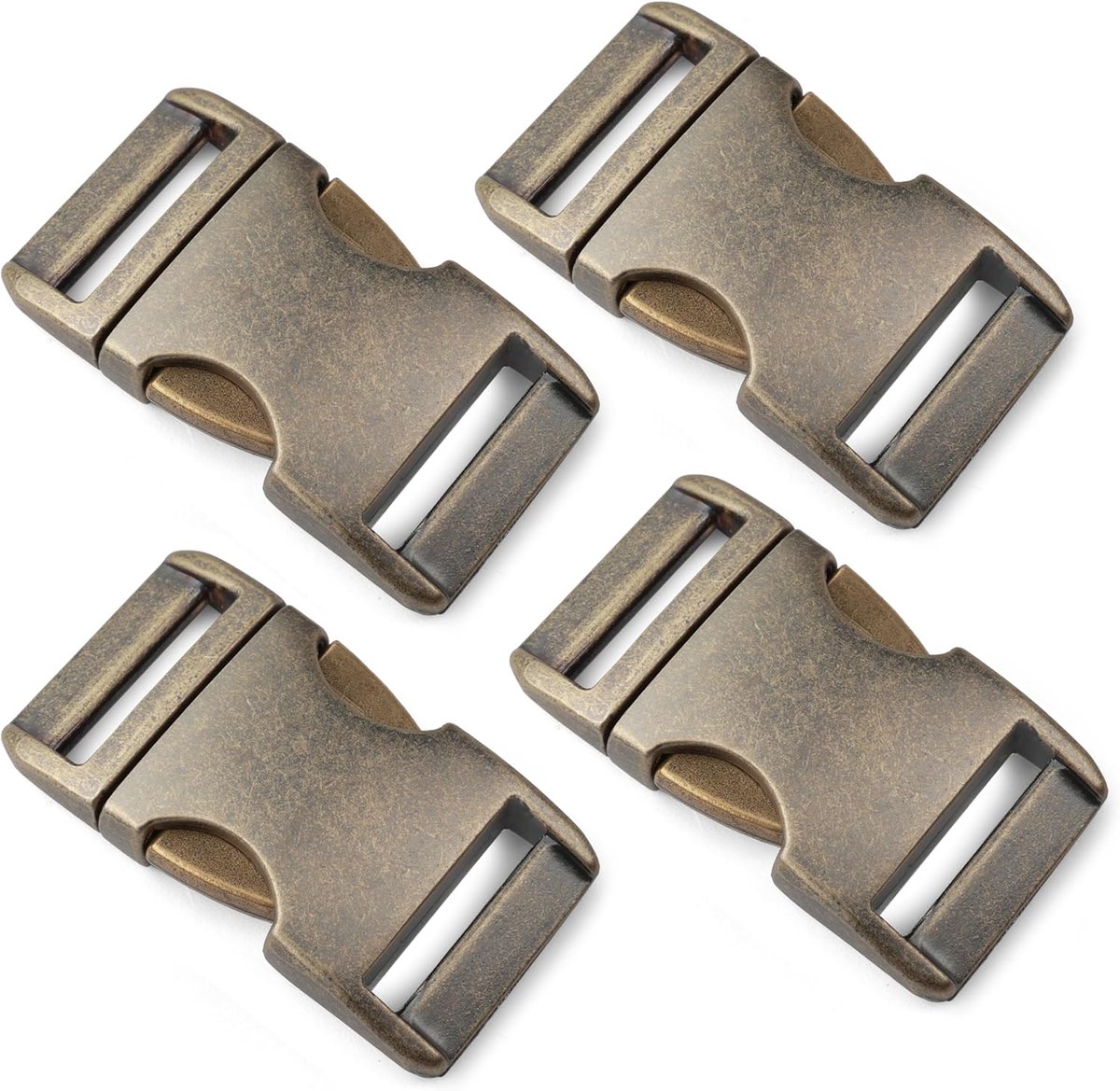 Alumaxx metalen kliksluiting 3/4 inch 20 mm, set van 4 steekgespen, licht gebogen dubbelzijdig model, vermessingt met goudlook antiek, geschikt voor paracord armbanden, hondenhalsbanden, rugzak