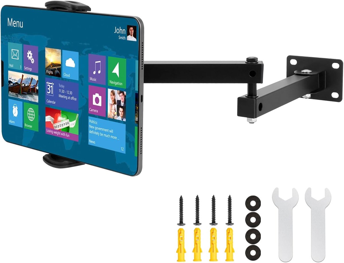 Wandhouder voor tablets, tablet-wandhouder met verstelbare arm, 360° draaibaar, voor alle smartphones en tablets van 4-13 inch