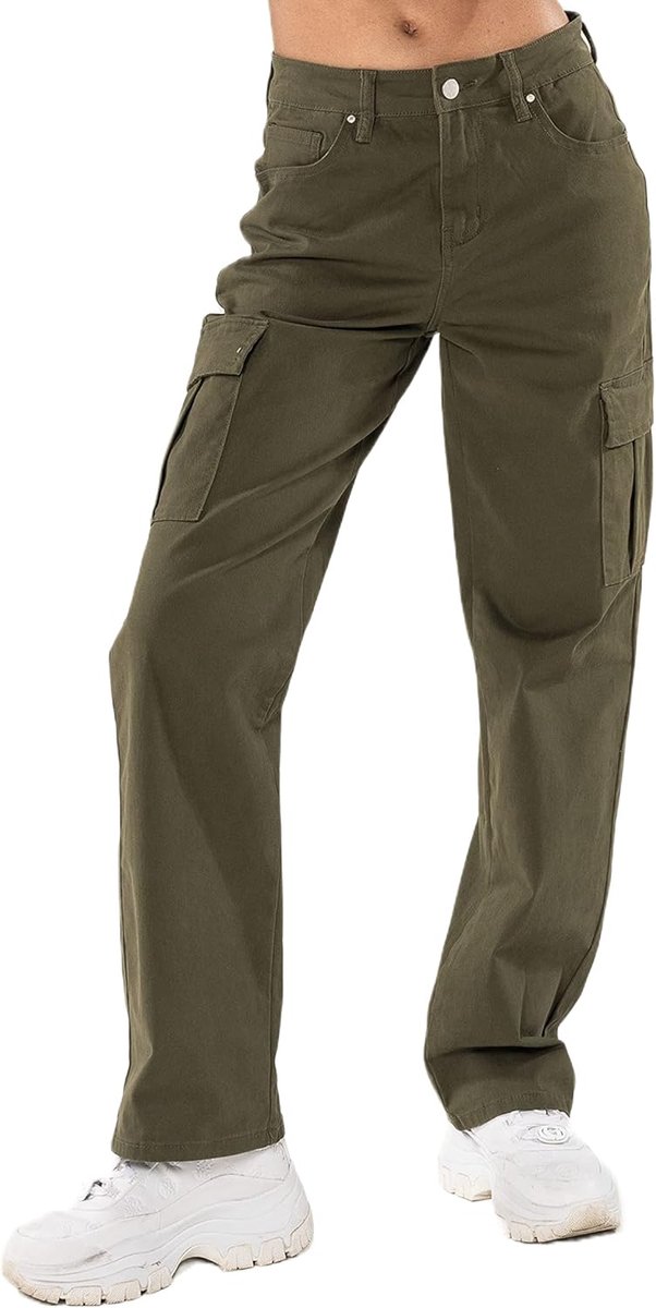 Carter Q1885 Cargobroek voor dames, hoge taille, stretch, rechte pijpen
