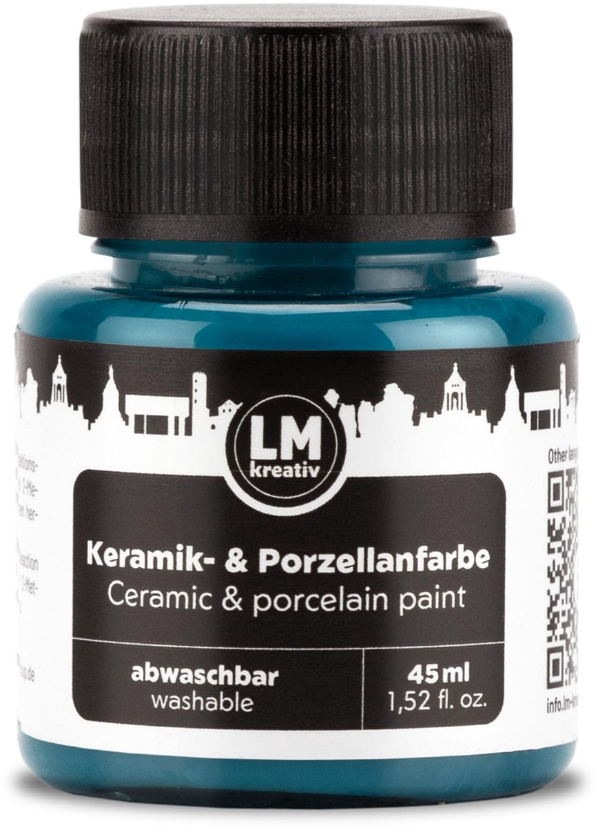 LM-Kreativ Porselein en Glasverf - Dekkende verf - Op Waterbasis - Hittebestendig - Turquoise - 45 ml