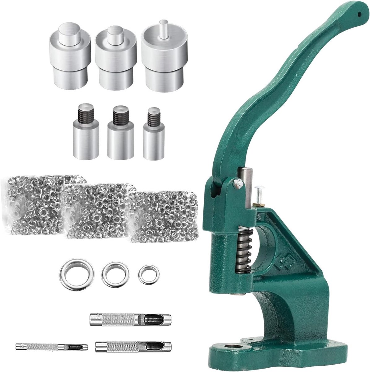 Handdruk Doorvoertule Machine - Hoogwaardig Materiaal - Inclusief 3 Matrijzen - 1500 Stuks Grommets - Voor Kledingmakers en Ambachtslieden