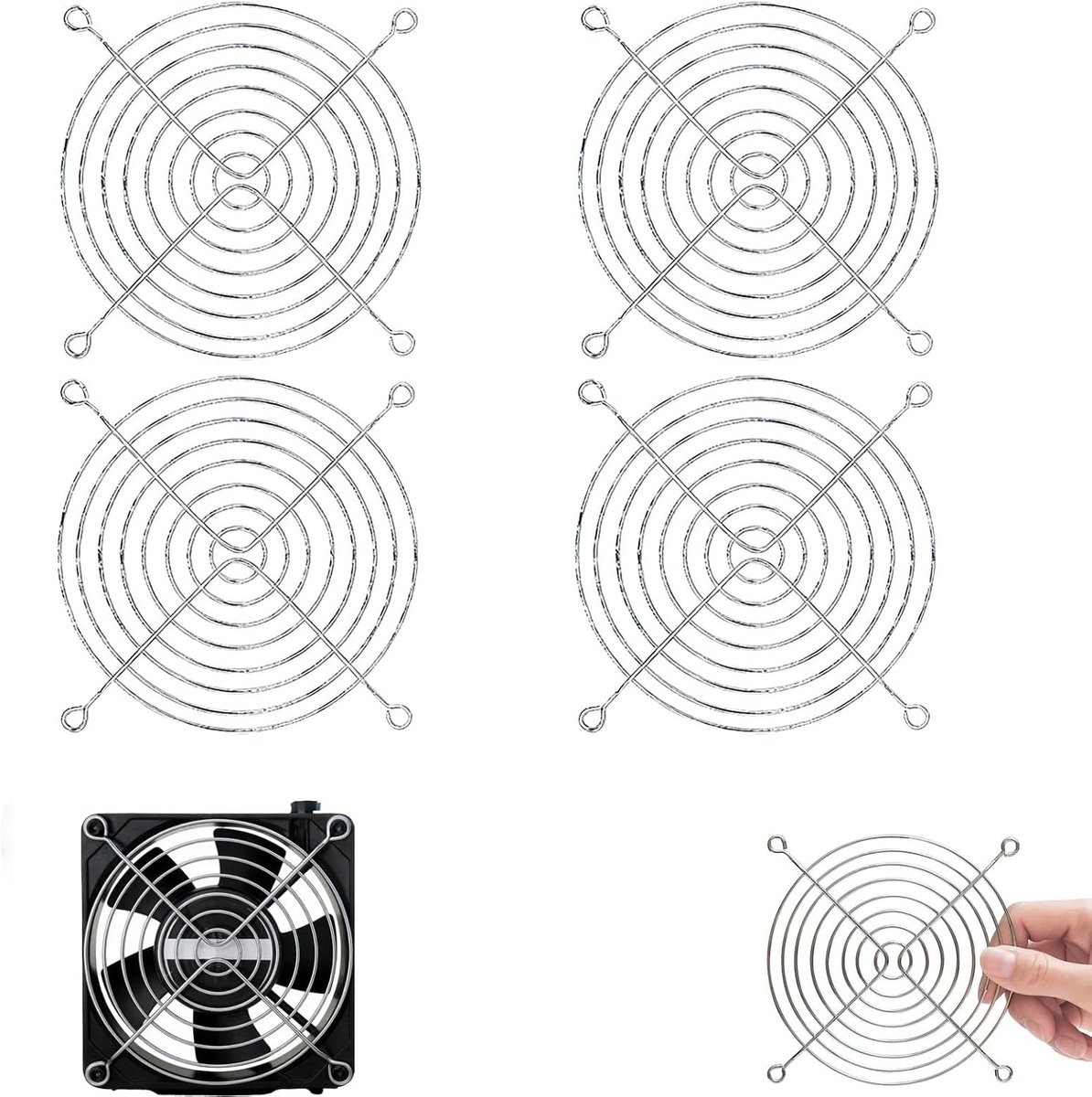 SnelShoppen - Ventilatie rooster 120 mm - 4 stuks - Metalen ventilatierooster voor bescherming - Ronde koelrooster zwart - Ventilatorbescherming voor