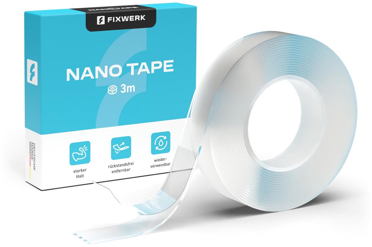 SnelShoppen - Nano Tape, Dubbelzijdige Nano Lijmtape, Extra Sterk, 3 m Rol, Verwijderbaar, Wasbaar en Herbruikbaar, Transparant, 1 mm x 1.5 cm, Voor T