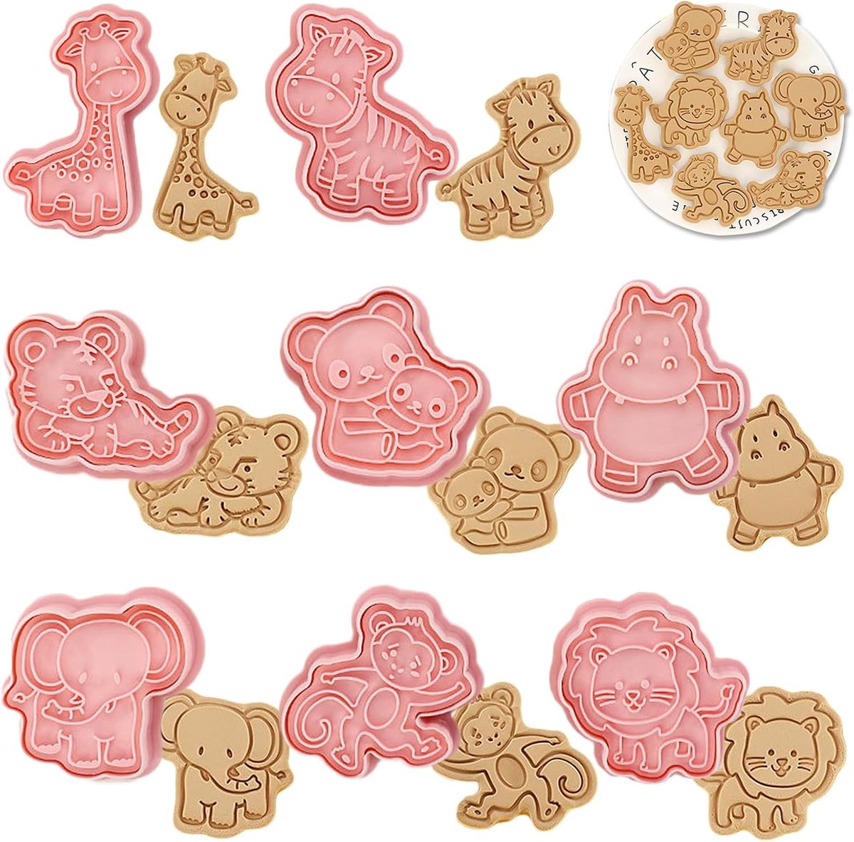 SnelShoppen - Cookie Mallen voor Dierenvormen - 8 Stuks Koekjesuitsteekvormen van Plastic - 3D Dierenthema Keuken Bakset voor Taart Fondant Decoratie