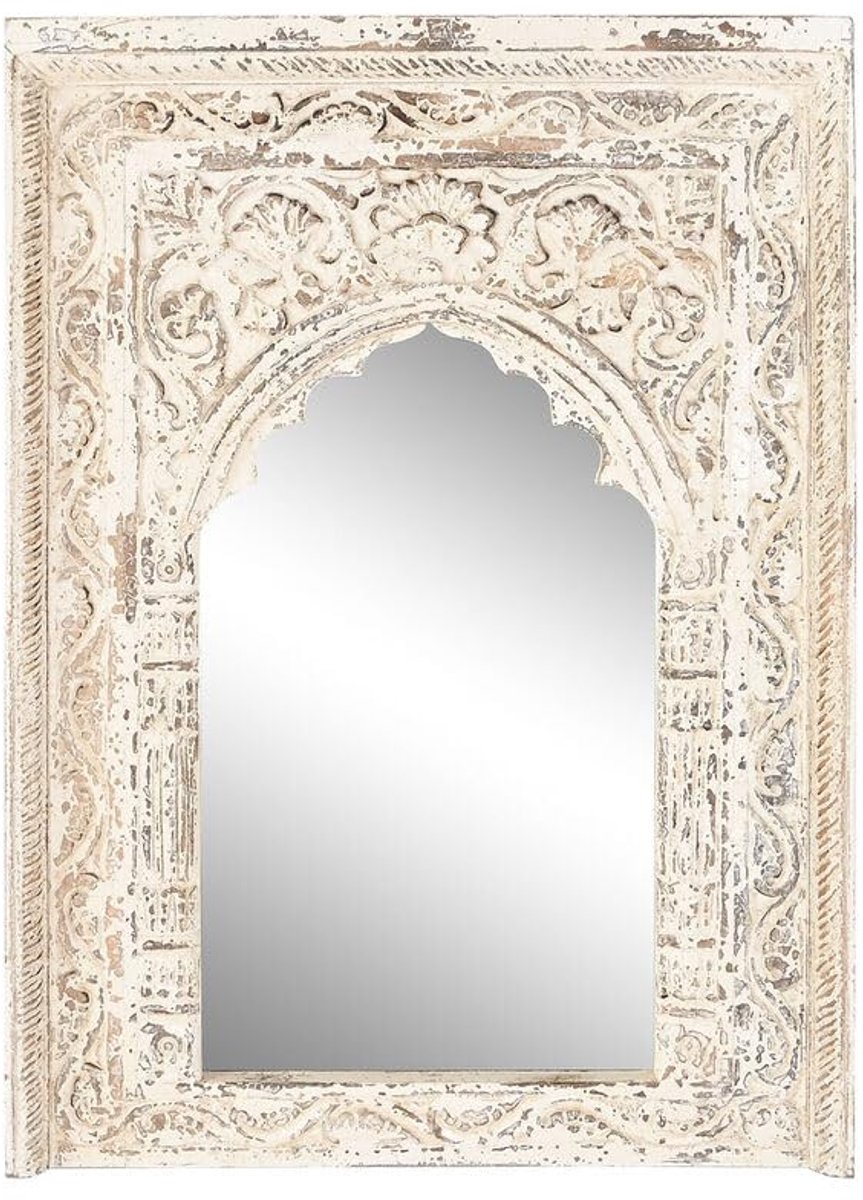 SnelShoppen - Wandspiegel 60x87 cm, wit, mangohout, stijlvolle decoratie voor woonkamer, slaapkamer, hal, modern design, multifunctioneel, uniek