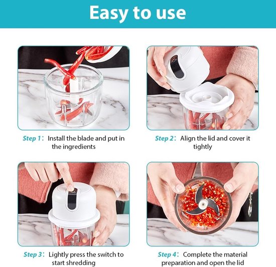 Elektrische Keuken Hakker 350 ml - USB Oplaadbare Automatische Hakker voor Vlees, Uien en Knoflook — afbeelding 4