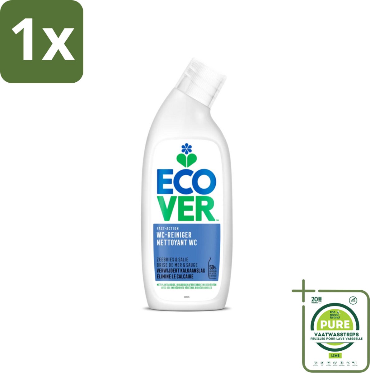 1 x Ecover - Toiletreiniger - Zeebries & Salie - 750 ml - Toilet Schoonmaak - Toiletreiniger - Ecologische Schoonmaak - Biologische Reiniger - Plantaardige Ingrediënten