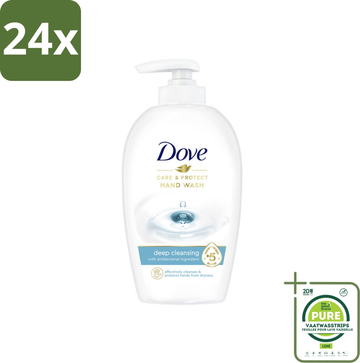 Dove Handzeep - Care & Protect - Diep Reinigend - 250 ml - Voordeelverpakking - 24 stuks - Handzeep - Dove