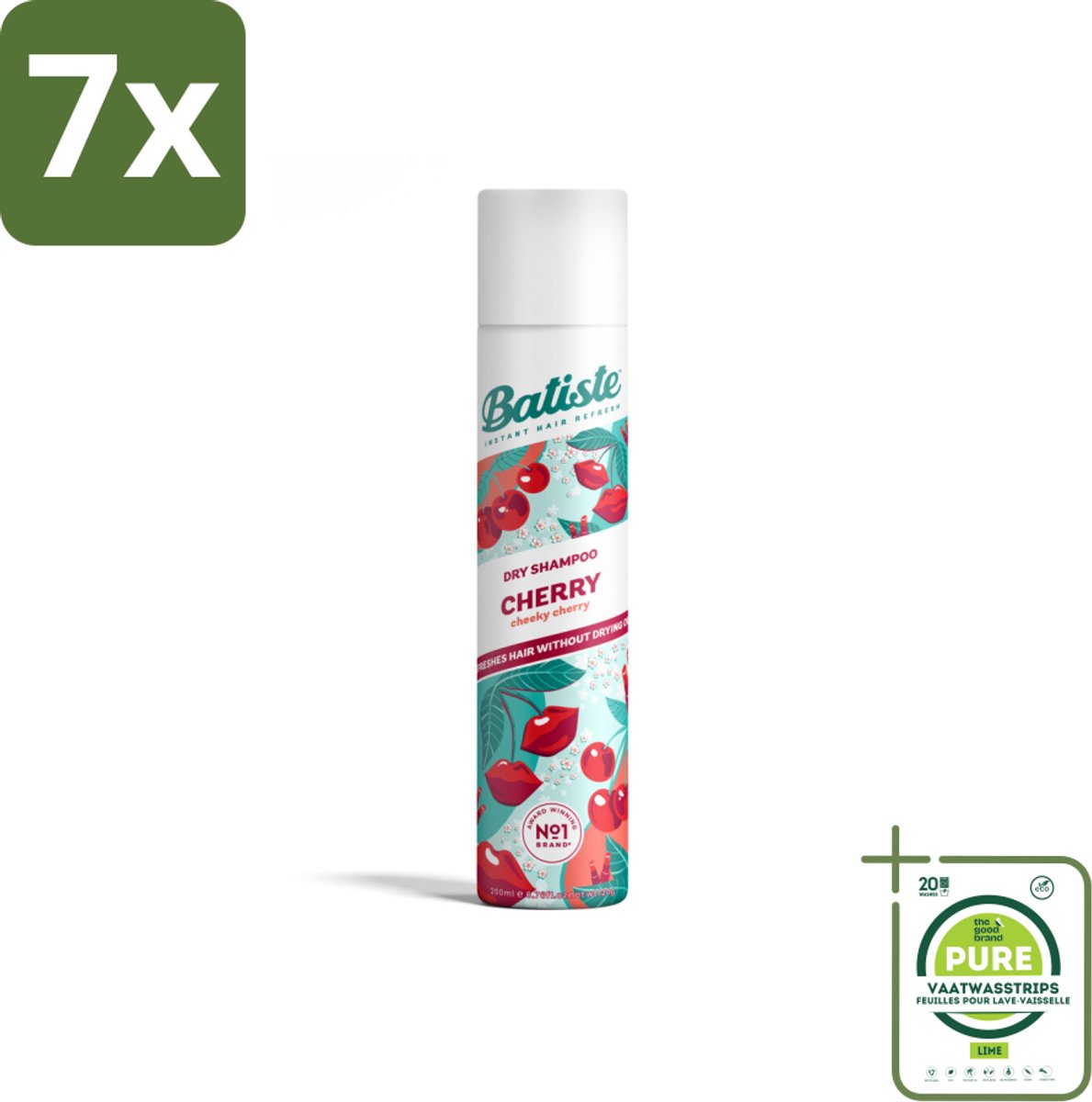 7 x Batiste - Cherry - Droogshampoo - Kersenbloesem Geur - Verfrist en Geeft Volume - 200ml - Grootverpakking - Droogshampoo - Cherry Geur - Haar Opfrissen - Volume Shampoo - Fris Haar