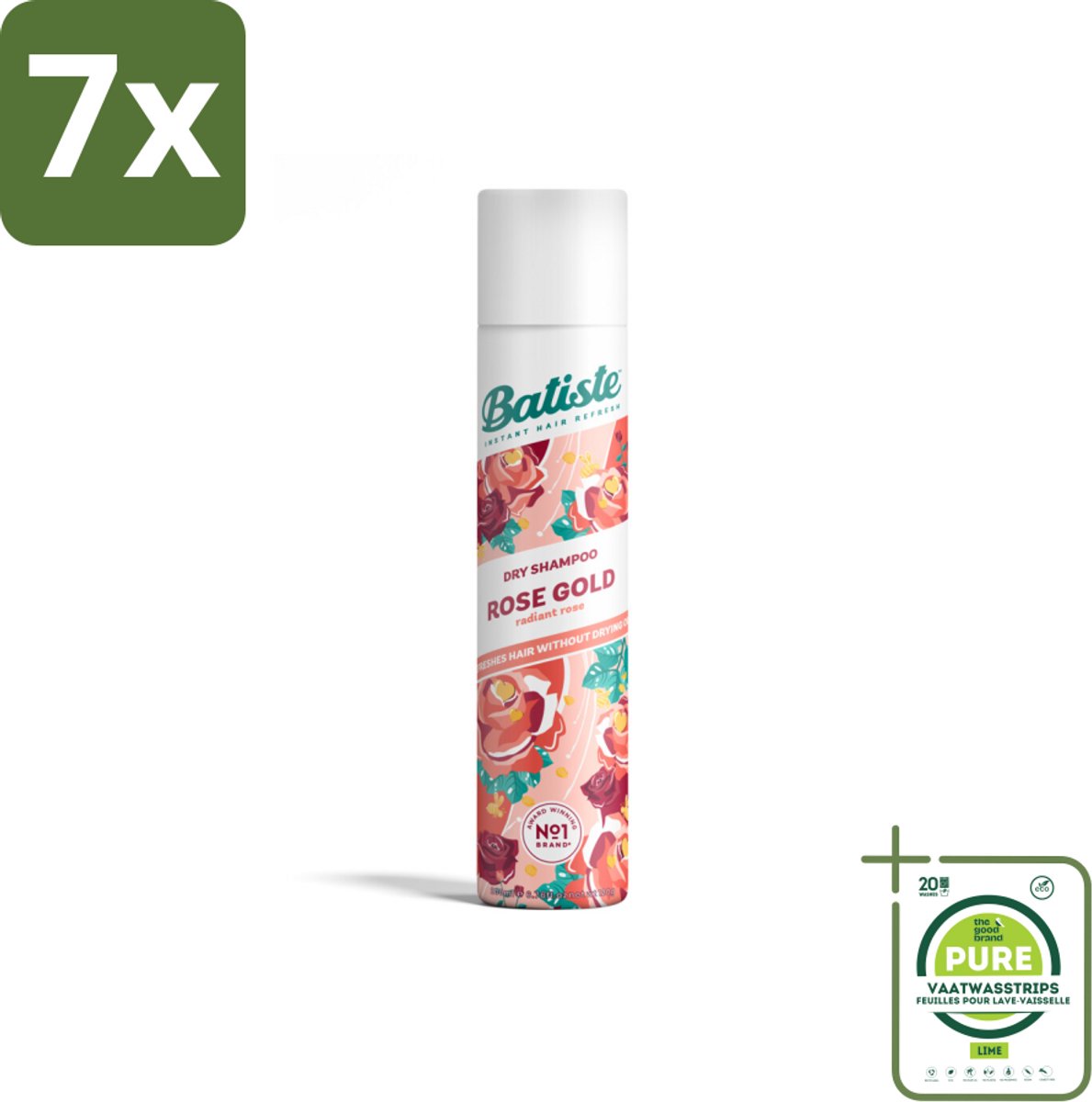 7 x Batiste - Rose Gold - Droogshampoo - Zachte Rozengeur - Verfrist en Zorgt Voor Volume - 200ml - Grootverpakking - Droogshampoo - Haarverfrissend - Rozengeur - Volume Shampoo - Haar Styling