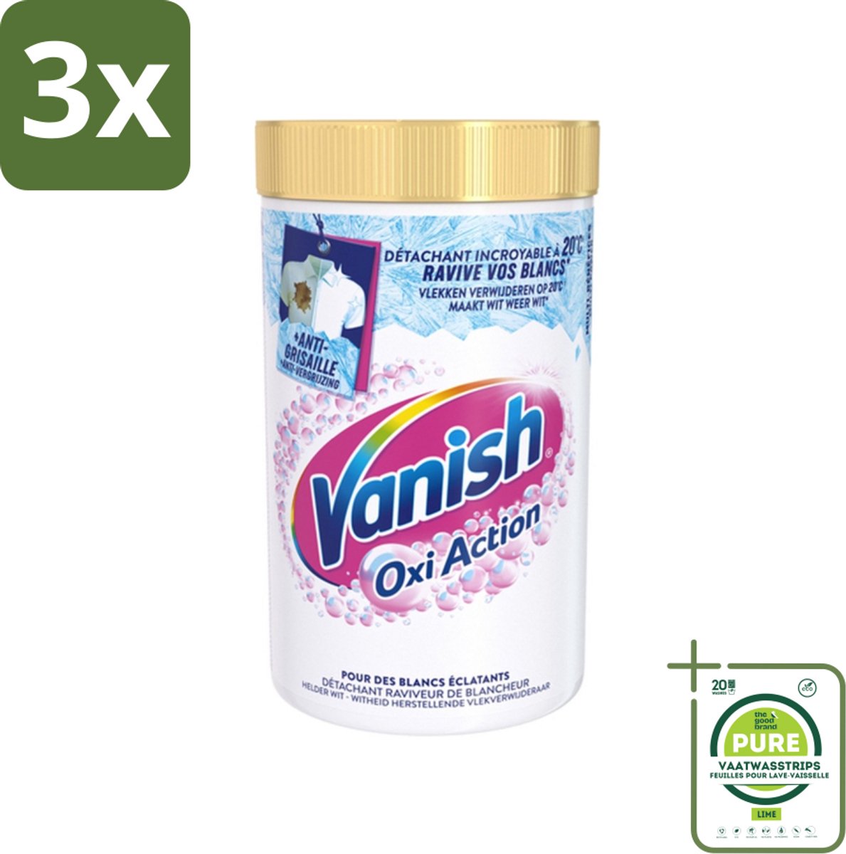3 x Vanish - Vlekverwijderaar - Oxi Action Whitening Booster - Voor Witte Was - Poeder - 1,41 kg - Grootverpakking - Witte Was - Vlekken Verwijderen - Vlekkenverwijderaar - Wasverzachter - Wasmiddel