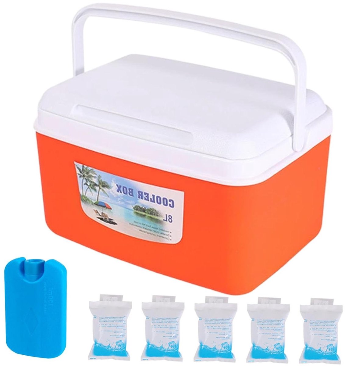 Koelbox met ijszak - Draagbare koeler Kleine koelbox - Outdoor avonturen - 48 uur koelopslag - 8 liter - Oranje