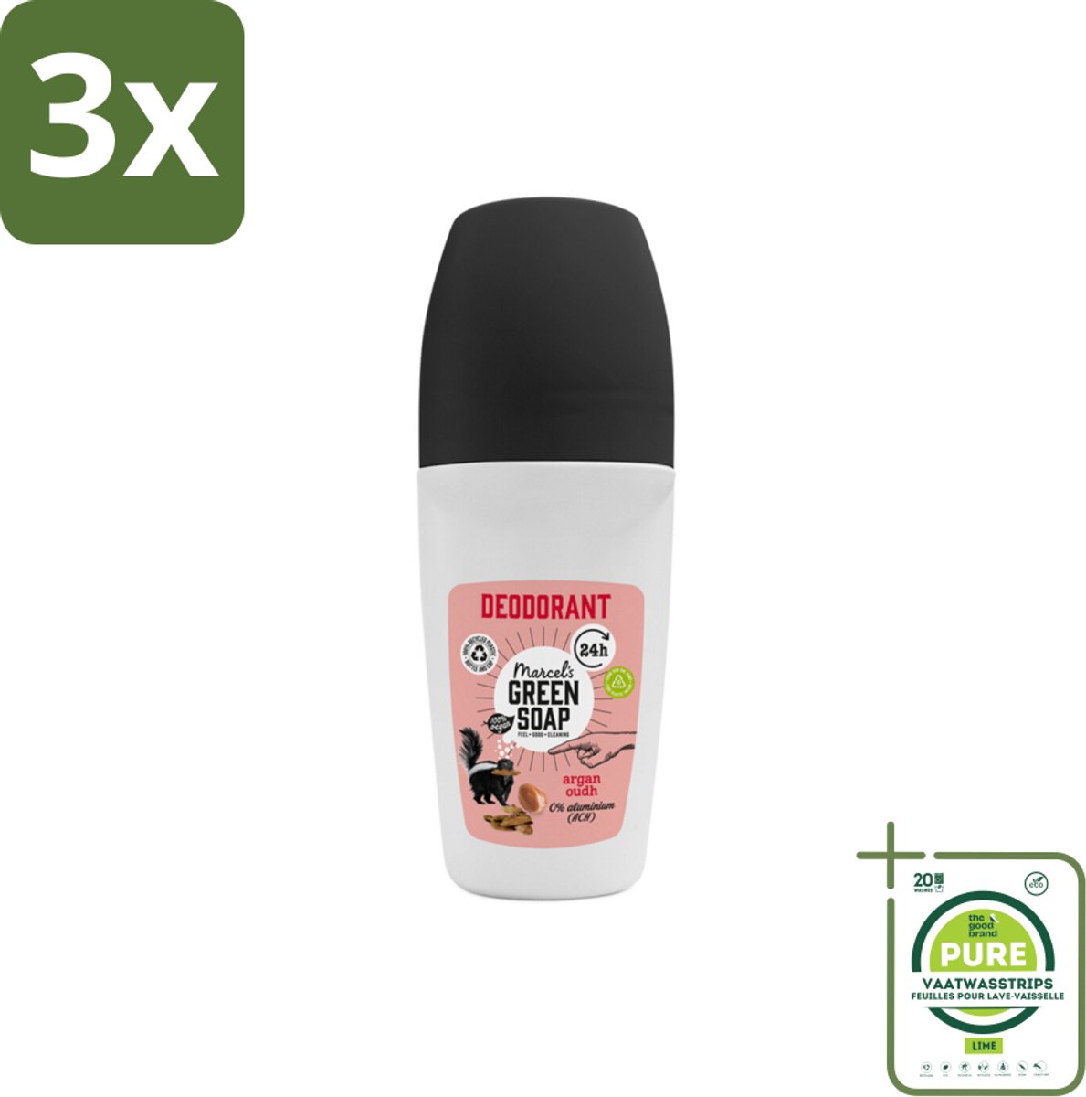 3 x Marcel's Green Soap - Deodorant Roller - Argan & Oudh - Langdurige frisheid - 50 ml - Grootverpakking - Deodorant - Deodorant Roller - Natuurlijke Deodorant - Aluminiumvrije Deodorant - Vegan Deodorant